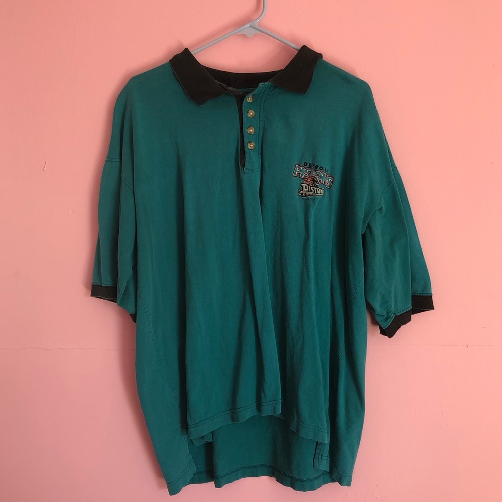 Detroit Pistons Super Vintage Teal Polo Basketball Shirt Large